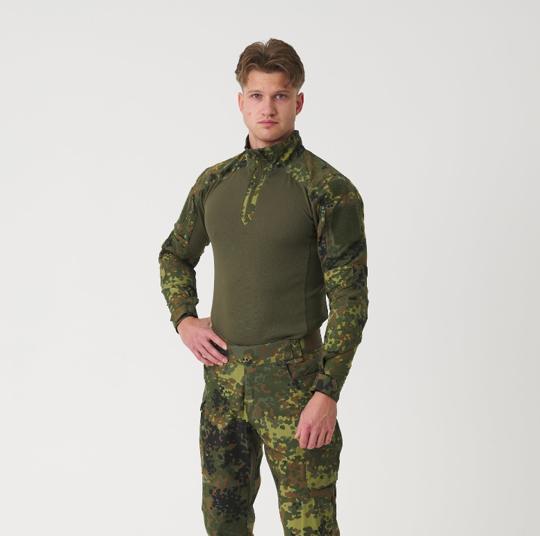 HELIKON MAGLIA MILITARE TATTICA MCDU COMBAT SHIRT NYCO RIPSTOP - FLECKTARN / OLIVE GREEN